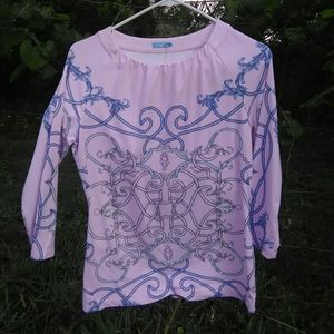 J. McLaughlin Pink and Blue Patterned Top